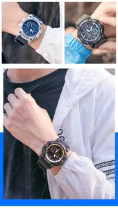 Close-up of SMAEL outdoor dual-display waterproof electronic watch worn by a male model