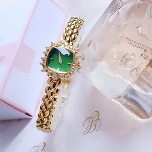 Vintage Quadratische Zifferblatt Damen Quarzuhr Strass Lünette Vergoldet Dünne Kettenglieder Armband Luxus Damen Armbanduhr