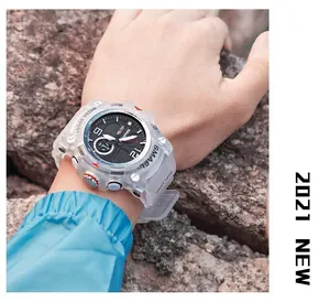 Outdoor sports watch with transparent case, dual display, and luminous dial for men