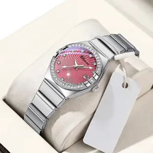Chenxi Women Quartz Watch Stainless Steel Rhinestone Bezel Calendar Luminous Waterproof Fashion Jewelry Elegant Wristwatch
