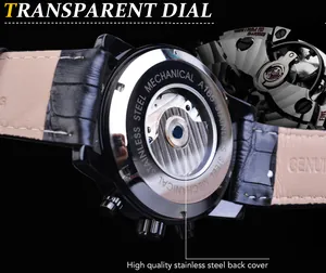 Détail du mouvement de montre automatique avec fond de boîtier transparent en acier inoxydable