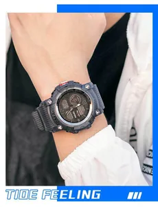 Macro view of SMAEL men's waterproof outdoor dual display sports watch on wrist