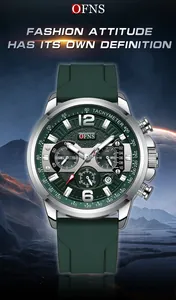 Reloj de cuarzo OFNS para hombre con correa de silicona verde y dial de tres esferas