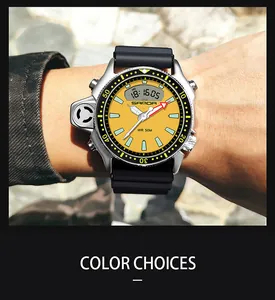 Primo piano dell'orologio sportivo Sanda con quadrante giallo al polso per la scelta colore