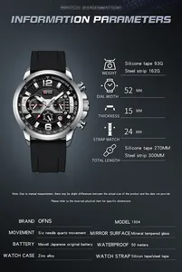 Especificaciones técnicas del reloj de cuarzo para hombre con cronógrafo de seis manecillas
