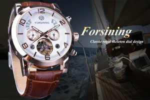 Montre automatique Forsining pour hommes avec cadran squelette et bracelet en cuir
