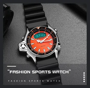 Orologio sportivo SANDA con quadrante arancione e cassa argento, vista dettagliata