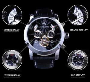Affichage détaillé des fonctions de la montre automatique tourbillon Forsining.