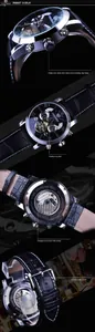 Gros plans détaillés du cadran, de la couronne et du mouvement d'une montre Forsining