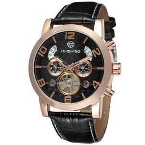 Vue détaillée de la montre mécanique automatique Forsining pour hommes avec tourbillon