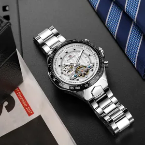 Close-up of Forsining men's silver automatic mechanical watch with tourbillon display