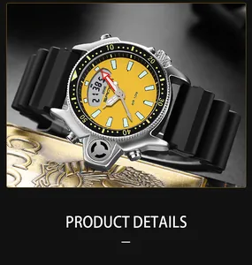 Primo piano del quadrante giallo e del doppio display di un orologio sportivo SAMDA