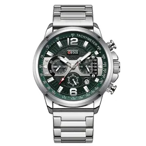Reloj de Cuarzo OFNS para Hombre Cronógrafo Multifuncional Luminoso Impermeable Business Casual Reloj de Pulsera Caja de Aleación de Zinc Correa de Silicona Acero Inoxidable 1304