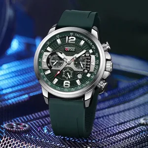 Reloj cronógrafo de cuarzo de lujo para hombre con esfera verde y correa de silicona