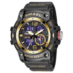 SMAEL men's outdoor sport watch with black and gold dual display and 5BAR water resistance