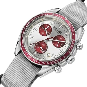 MEGIR 2247 Men Chronograph Watch Alloy Case Casual Sport Waterproof Wristwatch With Canvas Strap Date Display Tachymeter
