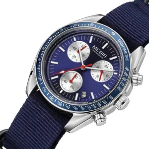 Megir men's multi-function chronograph watch with blue dial and navy nylon strap