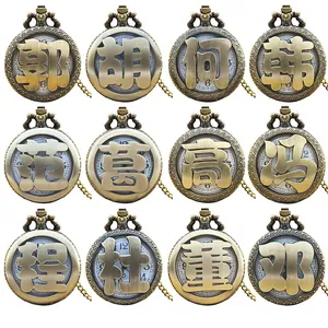 Vintage bronze pocket watches with various Chinese surname characters hollowed on covers