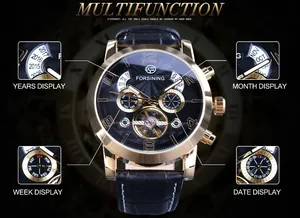 Vue détaillée de la montre mécanique automatique Forsining avec sous-cadrans multifonctions