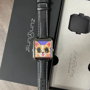 Corgi cartoon embossed quartz watch with black leather strap and stainless steel case