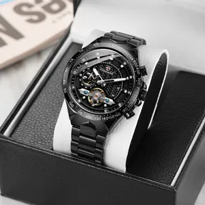 Luxury Forsining black automatic mechanical watch for men with tourbillon dial and gift box