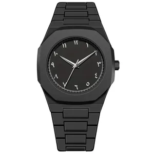 Reloj de cuarzo minimalista para hombre con números árabes y correa de silicona negra
