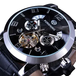 Montre automatique Forsining pour hommes avec cadran tourbillon et bracelet cuir
