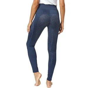 Detailansicht der marineblauen Reitleggings mit Silikon-Vollbesatz für Damen Reitsport.