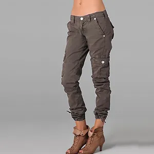 Pantaloni cargo tattici multitasche da donna con polsini affusolati e stile casual