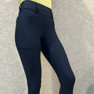 Damen Vollbesatz Silikon Grip Reithose Hohe Taille Reitleggings Taschen Anti-Pilling Reitpferde Hose