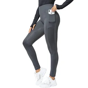 Pantaloni da equitazione grigi a vita alta con grip in silicone e tasca laterale