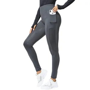 Pantaloni da equitazione donna a vita alta con grip in silicone e tasca laterale