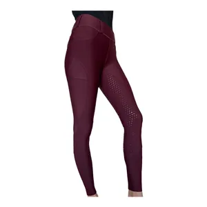 Damen Reitleggings mit Silikon-Vollbesatz in Burgund für professionellen Reitsport