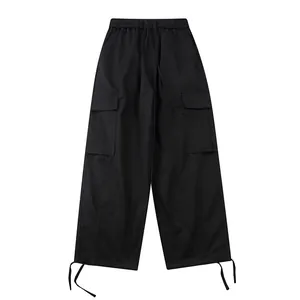 Pantaloni cargo vintage neri a gamba larga con coulisse regolabili per uno stile unisex