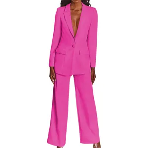 Ensemble deux pièces élégant avec blazer à manches longues et pantalon droit magenta chic