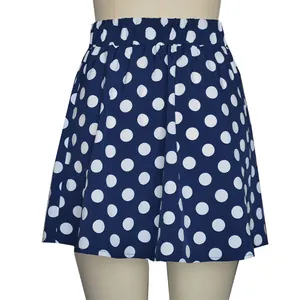 Mini-jupe trapèze pour femme, bleu marine à pois blancs avec taille élastique pratique