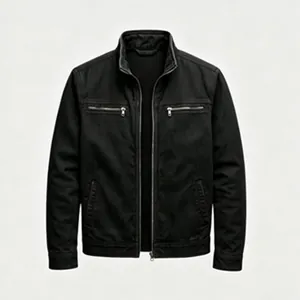 Detailansicht einer schwarzen Vintage-Arbeitsjacke für Herren mit Reißverschlüssen