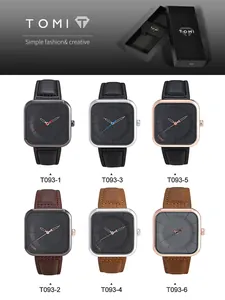 Présentation de montres à quartz carrées en six variantes de couleurs avec coffret
