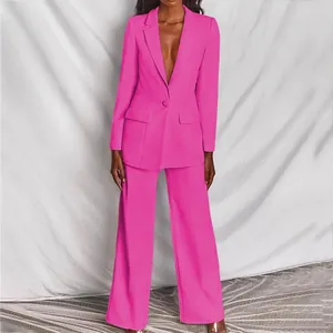 Elegante completo da ufficio fucsia due pezzi con blazer e pantaloni a gamba larga