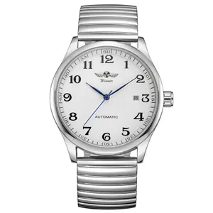 Herren Automatik-Armbanduhr mit silbernem Edelstahl-Expansionsarmband und weißem Zifferblatt