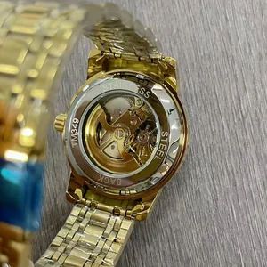 Detail of Forsining automatic watch with gold-tone stainless steel skeleton back
