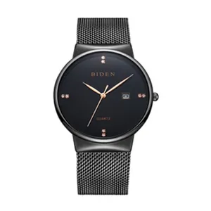 BIDEN Mode Quartz Horloge Met Strass Indexen Roestvrij Stalen Mesh Band Kalender Waterdicht Analoog Polshorloge