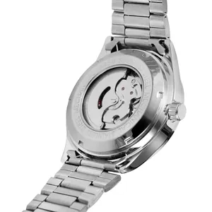 Detailansicht der T-WINNER Automatik-Mechanikuhr Rückseite mit Edelstahlarmband