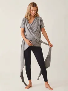 Haut d'Allaitement à Manches Courtes pour Femmes T-Shirt d'Allaitement Maman Kangourou en Polyester Élasthanne Soins Post-partum