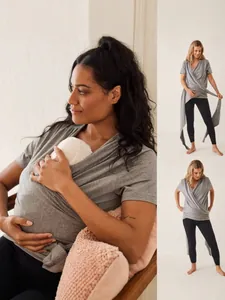 T-shirt d'allaitement gris à manches courtes avec design croisé pour un confort total