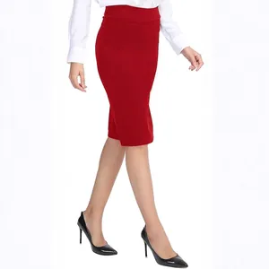 Elegant high-waisted red bodycon pencil skirt for professional office wear and business work