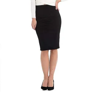 High waisted black pencil skirt for professional office wear, knee length bodycon fit