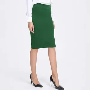 Elegant high-waisted dark green pencil skirt for professional office wear fashion.