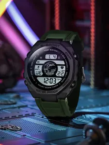 Vue détaillée du cadran de montre de sport numérique avec affichage LED
