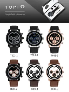Vue détaillée du coffret montre TOMI pour homme avec six variantes et boîte cadeau